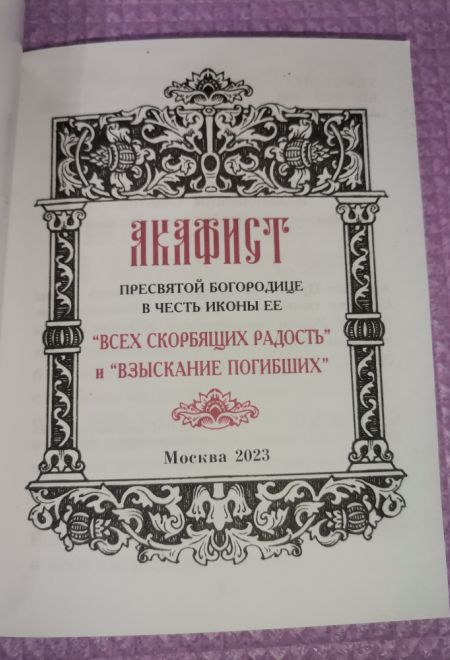 Акафист Пресвятой Богородице в честь иконы Её Всех скорбящих Радость и Взыскание погибших (Синтагма)