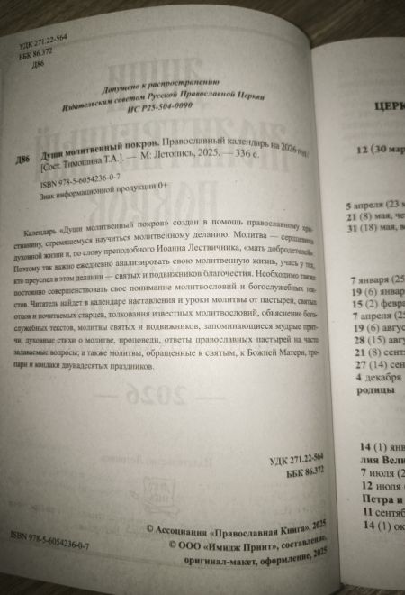 2026 Души молитвенный покров. Православный календарь-книга с чтениями на каждый день на 2026-й год (Летопись)