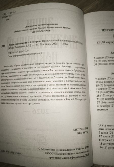 2026 Души молитвенный покров. Православный календарь-книга с чтениями на каждый день на 2026-й год (Летопись)